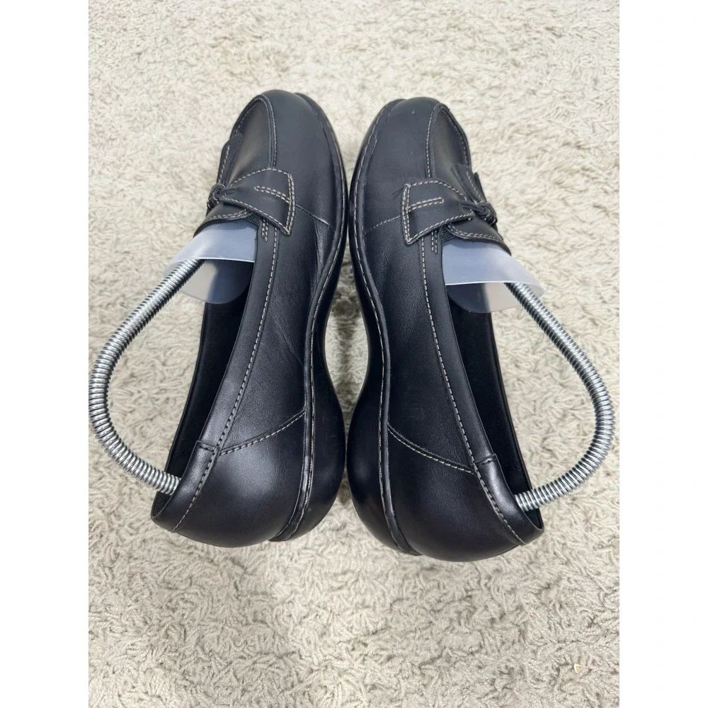 Clarks Ashland Bubble Black Leather Slip On Comfort‎ Loafers Size 8.5 XW Tassels